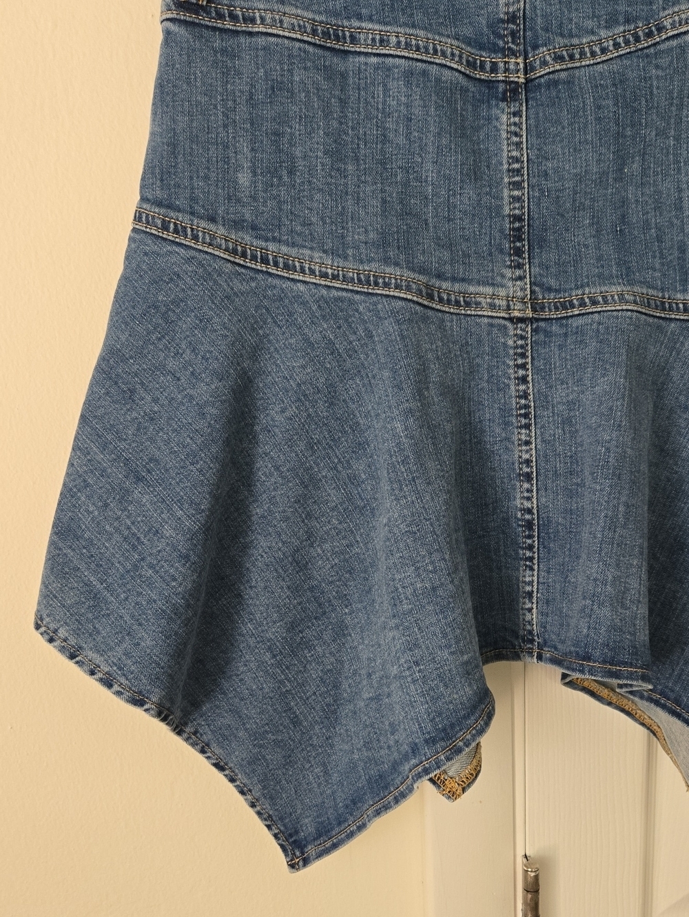 Free People Alara Midi Skirt Denim Jean Western Boho Asymmetrical Size 6 - Picture 7 of 15